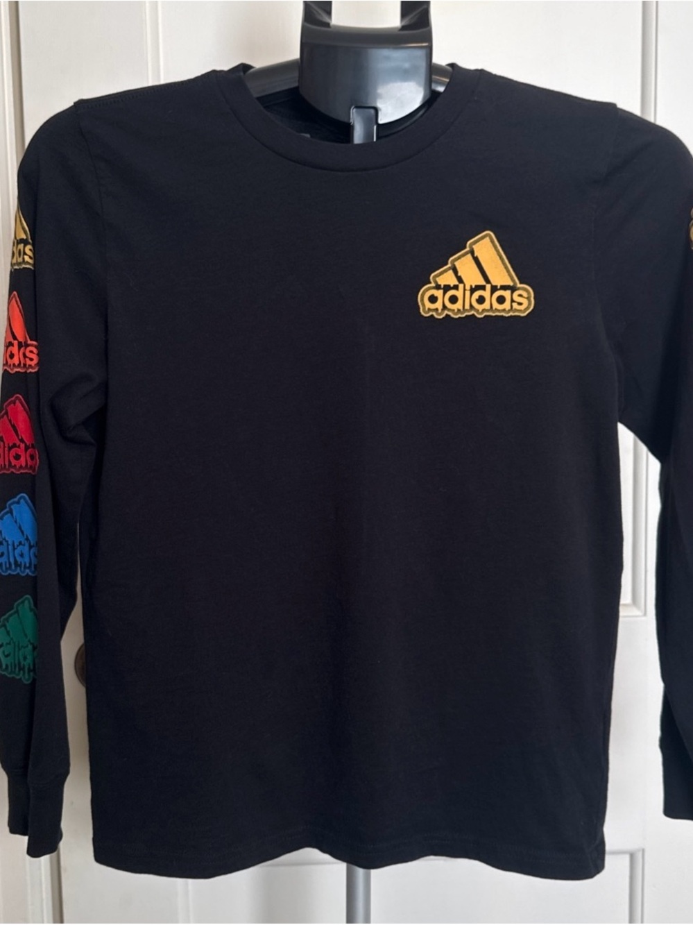 Adidas youth Black Long Sleeve Tee with Yellow Logo